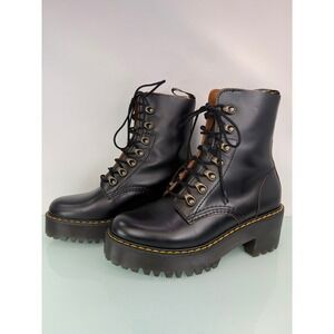 Dr. Marten Leona Leather Chunky Platform Combat Boots Lace Up Sz 7 Grunge Goth